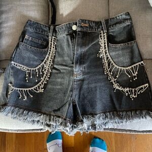 Pink Lily Black Embellished Jean Shorts